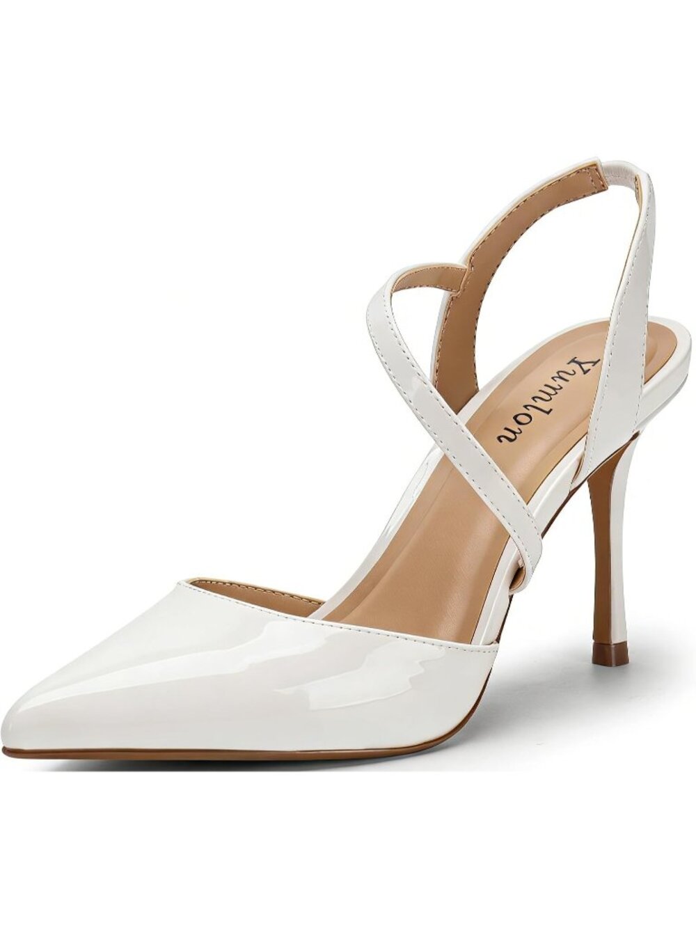 Women's White Faux Leather Stylish Ankle Strap Pointed Toe Pumps Stiletto Heel
